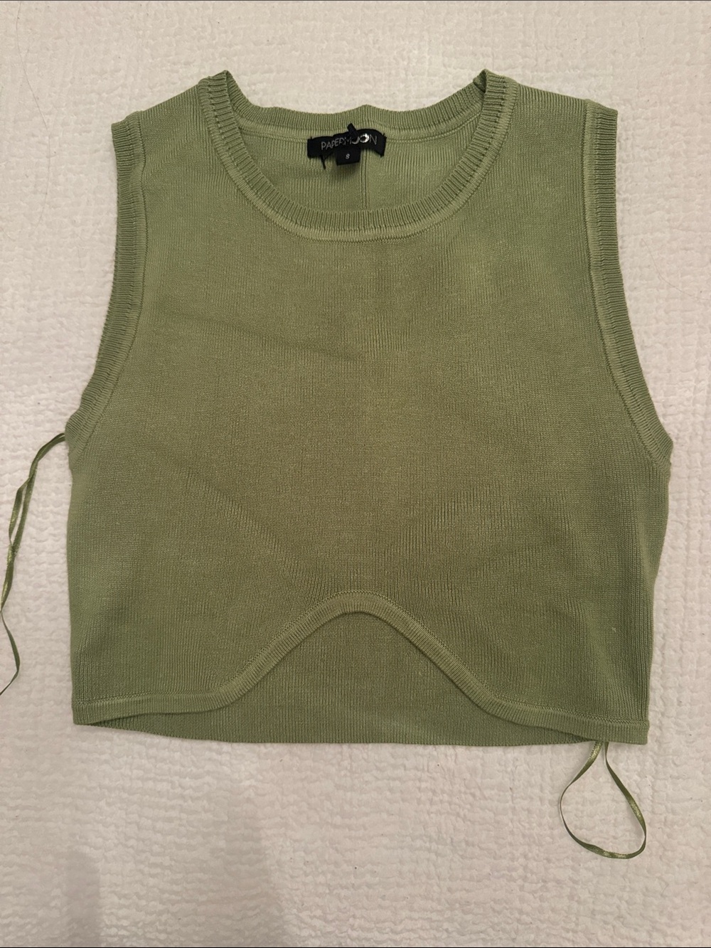 Papermoon Light Olive Knit Crop Tank with Curved Hem